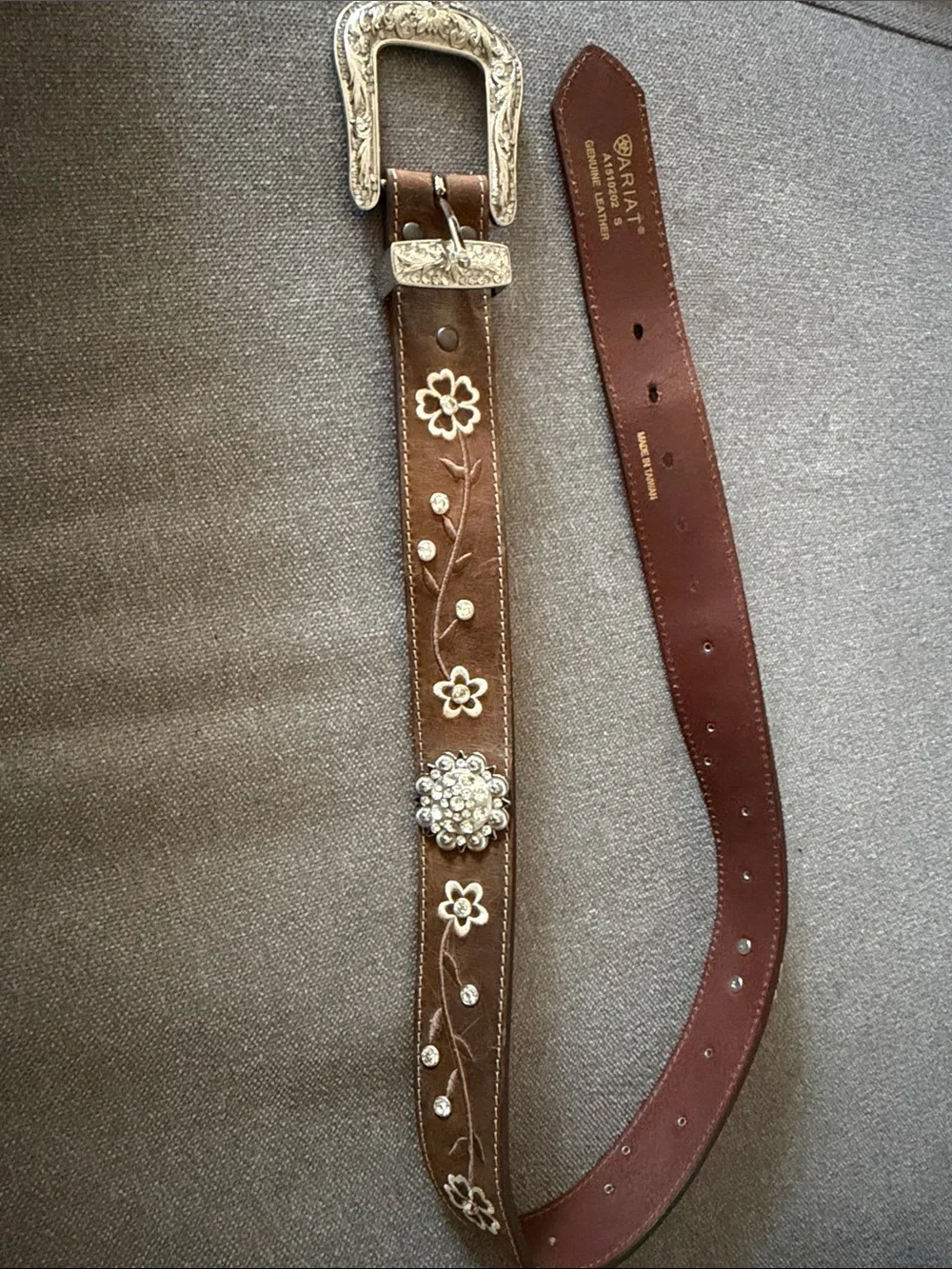 Ariat Brown Leather Kids Floral Concho Belt with Silver Accents